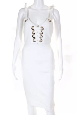 Elliatt Womens Lace Up Sleeveless Ponte Dahlia Sheath Dress White Size  Small | eBay
