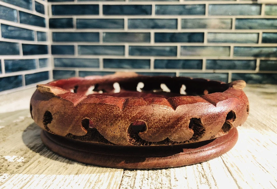 КИТАЙСКАЯ РЕЗНАЯ ДЕРЕВЯННАЯ ПОДСТАВКА ВАЗА RUYI ОСНОВАНИЕ ПРОКОЛОТАЯ АЖУРНАЯ ЧАША - Изображение 3 из 4