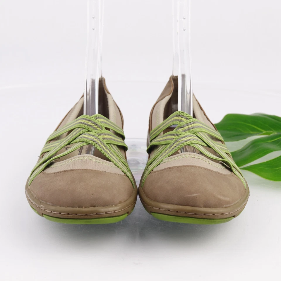Zapato Born Mujer Nambe Mary Jane Talla 8 Marrón Elástico Verde Correa Plana Sin Cordones Foto 3 de 4