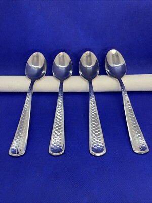 Cambridge Francine 18/10 Stainless Flatware Hammered Oval Soup Spoons Lot Of 4