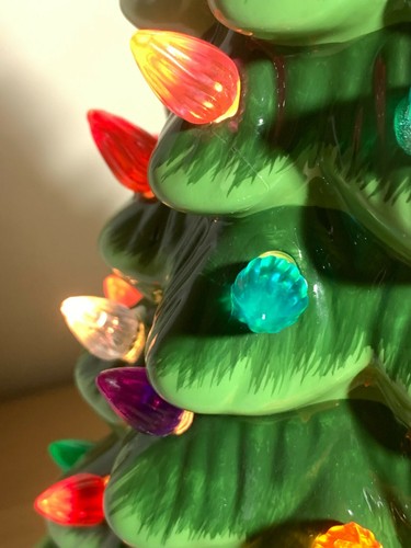 CHRISTMAS IS FOREVER LIGHTED TABLETOP CERAMIC TREE, 16" W MULTICOLORED LIGHTS - Picture 7 of 10