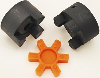 L095 3-Piece L-Jaw Coupling Set - 1-1/8" Bore With Buna-N Rubber Spider, Replaces Lovejoy & Browning Couplers