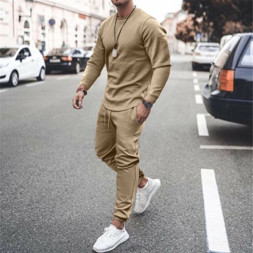 T-shirt uomo girocollo manica lunga top pantaloni set joggers palestra sport tuta - Foto 2 di 16