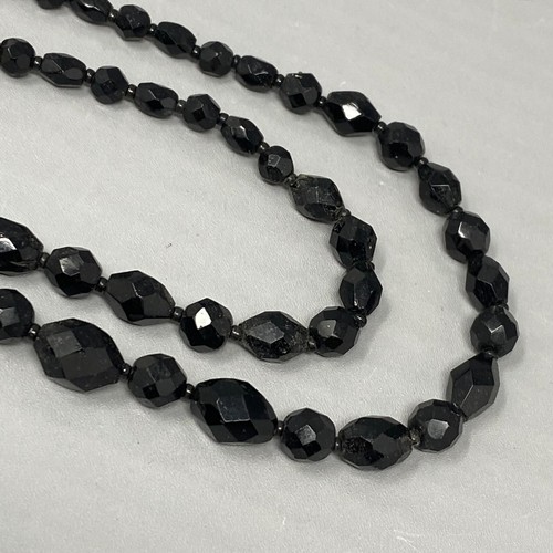 Black Glass Bead Necklace Round Oval Graduating Faceted Long Holiday Vintage 30" - Picture 8 of 10