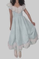 VTG 80s Gunne Sax by Jessica McClintock Dress Pale Blue Lace Trim Bows Jrs Sz 5