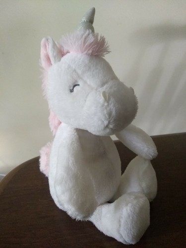 Carter's White Pink Unicorn Plush with Silver Horn, Horse Pony - Picture 2 of 6