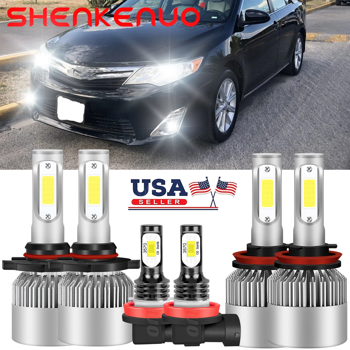 For Toyota Camry 2007- 2014 LED Headlights Bulbs Kits High Low Beam + Fog Lights