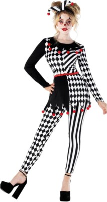 Narren Kostüm Damen Harlequin Narr Jester Närrin Karneval Halloween Fasching