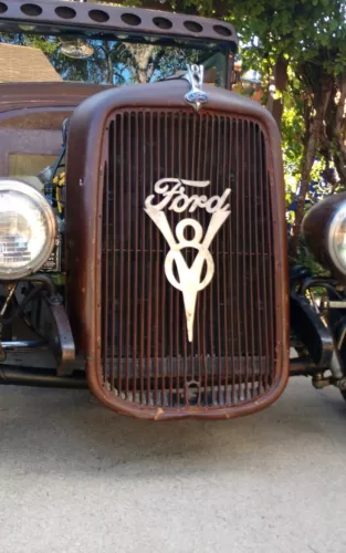 Ford V8 Engine Emblem Flathead Sign Truck Car Vintage Antique Parts Gas Pump Can