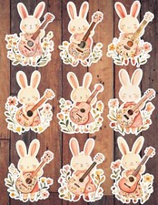 Guitar Playing Bunny Vinyl Die Cut Stickers Set Scrapbooking Laptop Waterbottle