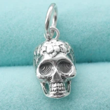 925 Sterling Silver Sugar Skull Pendant Charm Fit European Bracelet Necklace