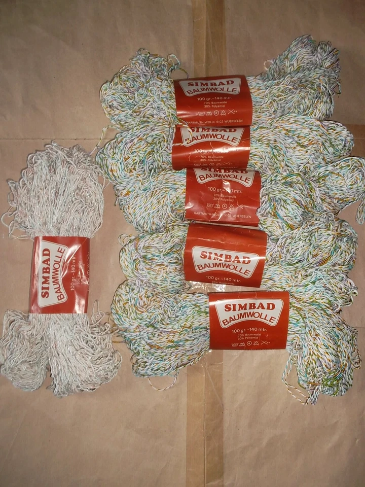 NEU 6 Knäule Garn Strickgarn Marke Hartmuth Wolle Baumwolle weiß + bunter Faden - Bild 2 von 4