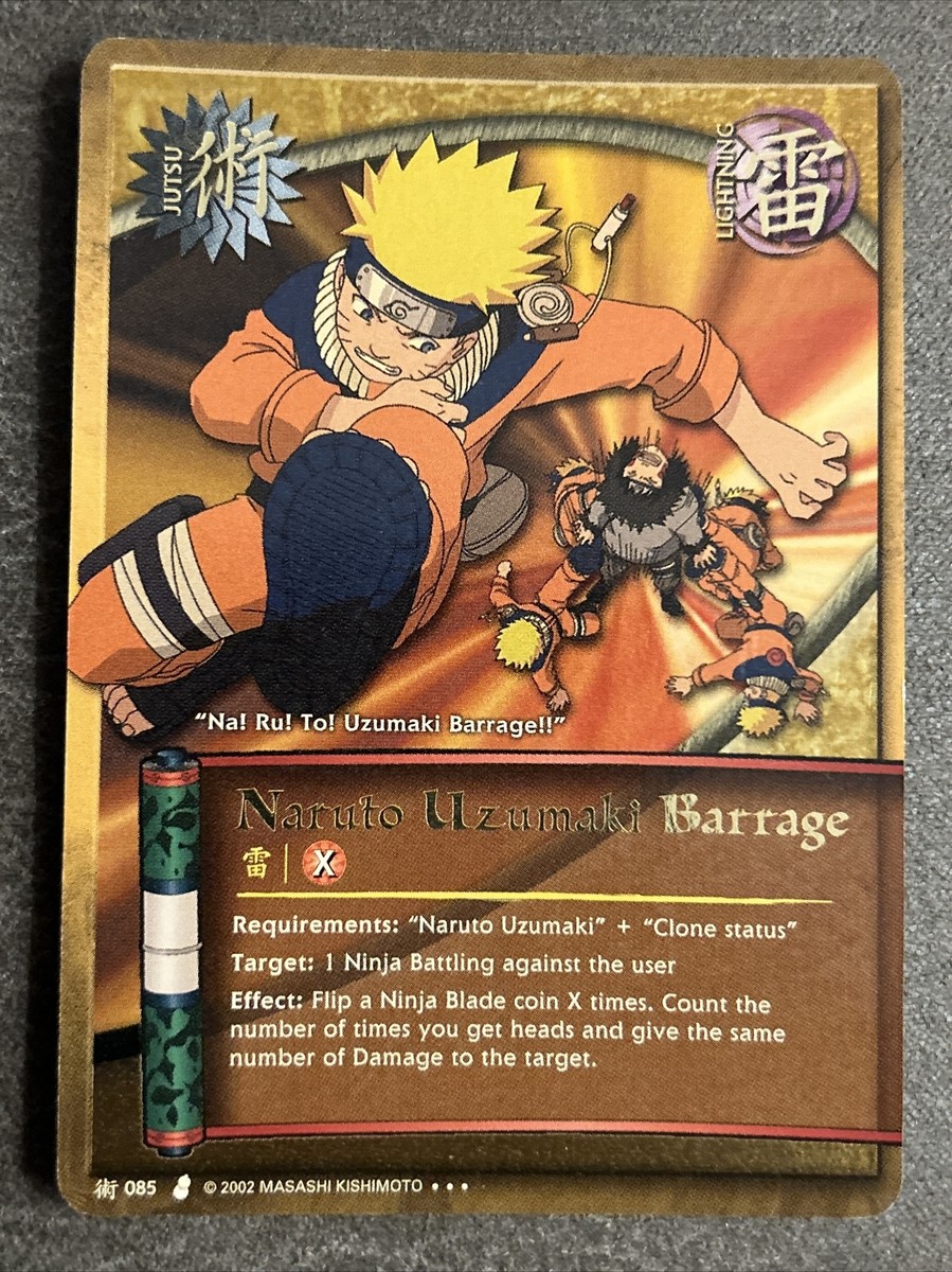 Naruto Card CCG Super Rare 2002 Bandai Uzumaki Barrage Holo Gold