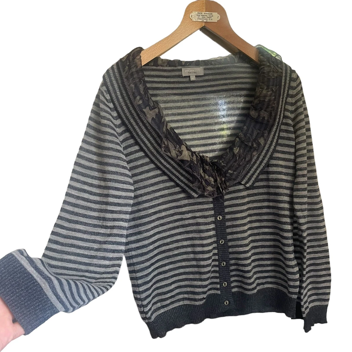 Per Una Lightweight Frilly Collar Blue Glitter Stripe Cardigan