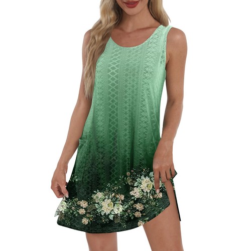 Women's Casual Sundress With Pockets Summer Boho Beach Dress T-Shirts Dress V - Picture 8 of 36