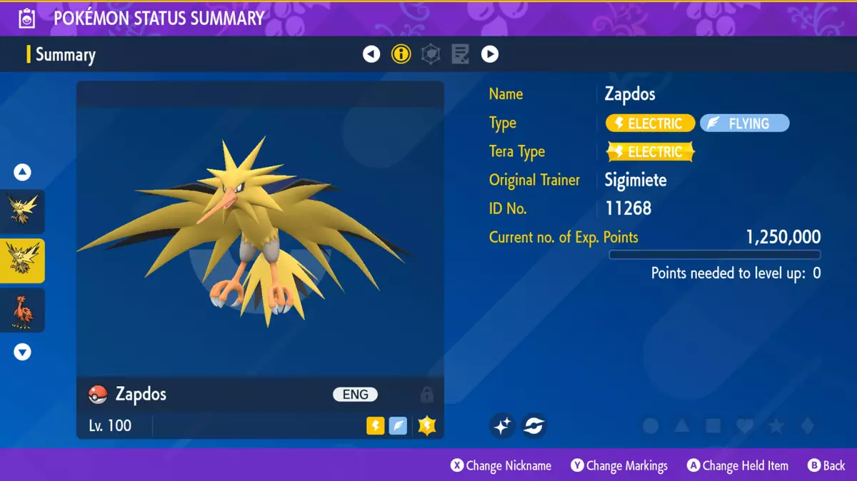 Zapdos ✨ Shiny 6IV ✨ Pokémon Scarlet and Violet