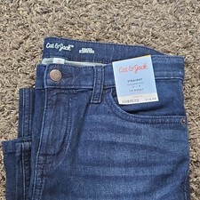 Cat  Jack Boys Straight Leg Stretch Jeans Adjustable Waist Blue Medium Wash 14H