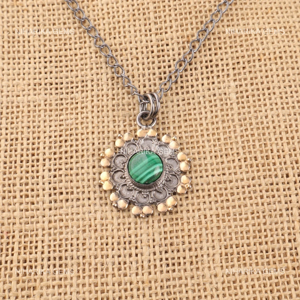 Rotondo Malachite Gemma Argento Sterling Cyber Monday Fidanzamento Artigianale - Immagine 3 di 4