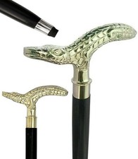 Brass Crocodile Alligator Head Walking Stick Black Wooden Cane Vintage Steampunk