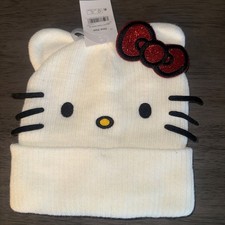 Hello Kitty Women's Novelty Beanie Hat W Glitter Bow One Size NWT