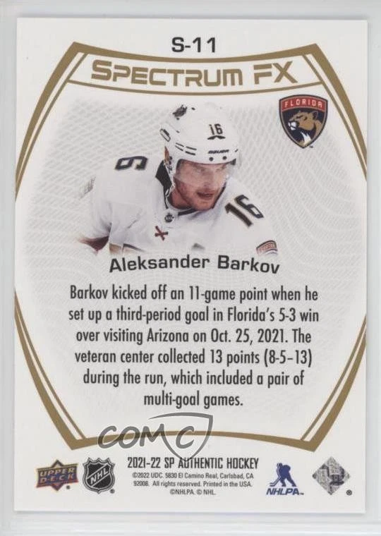 2021 Upper Deck SP Authentic Bounty Spectrum FX Gold /50 Aleksander Barkov #S-11 - Image 2 of 2