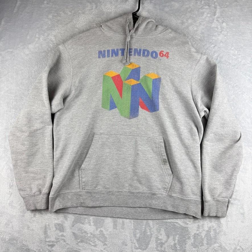 Nintendo 64 Sudadera con Capucha Para Hombre Grande Gris Pullover Sudadera con Capucha Retro Juegos Foto 2 de 4