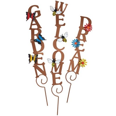 Metal Word Garden Stakes, Crafted With 100% Durable Metal - Set of 3, Dream Desi