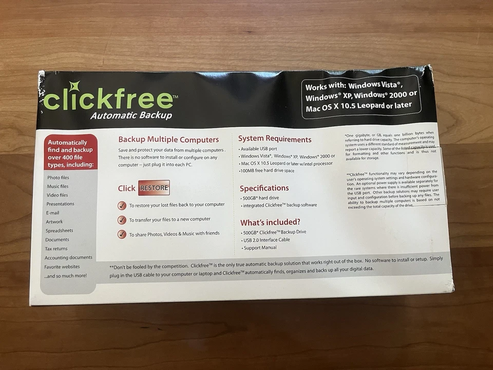 Clickfree Automatic Backup Drive 500 GB Computer Storage Brand New In Box - Image 4 of 4