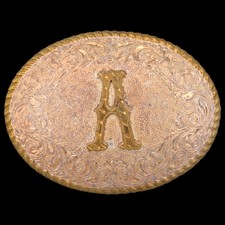Letter A Western Paisley Vintage Belt Buckle - Crumrine Made in USA