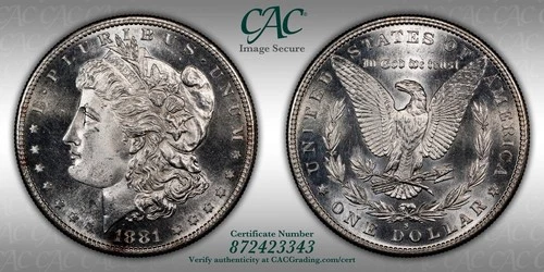 1881-S Morgan Silver Dollar CAC UNC Details. 1 DAY, NO RESERVE AUCTION🔥