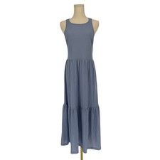 MANGO Light Blue Chambray Cross Back Tiered Midi Dress, Size 8