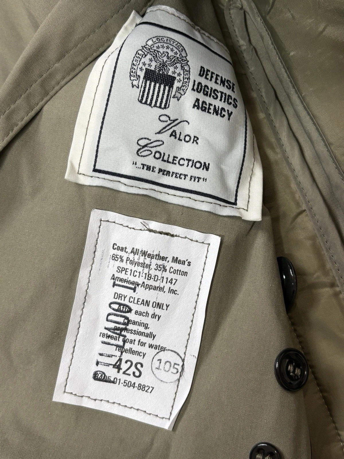 US Military All Weather Trench Coat American Apparel Valor Collection 42S Liner image 4