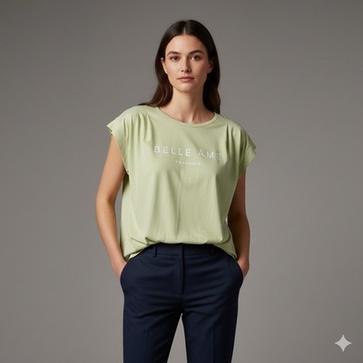 Women's L'appartement Belle Ame Graphic T Shirt Top Pistachio Green
