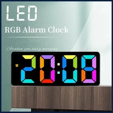 9 Colors Dynamic RBG Digital Alarm Clock Date 3 Levels Volume Snooze Table Clock