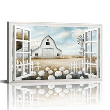 Barn Wall Art Bedroom Decor Farmhouse Painting Rustic Country Landscape Pictu...
