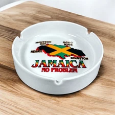 Jamaica Flag And Map Ashtray White Ceramic 4.5" Wide Clean