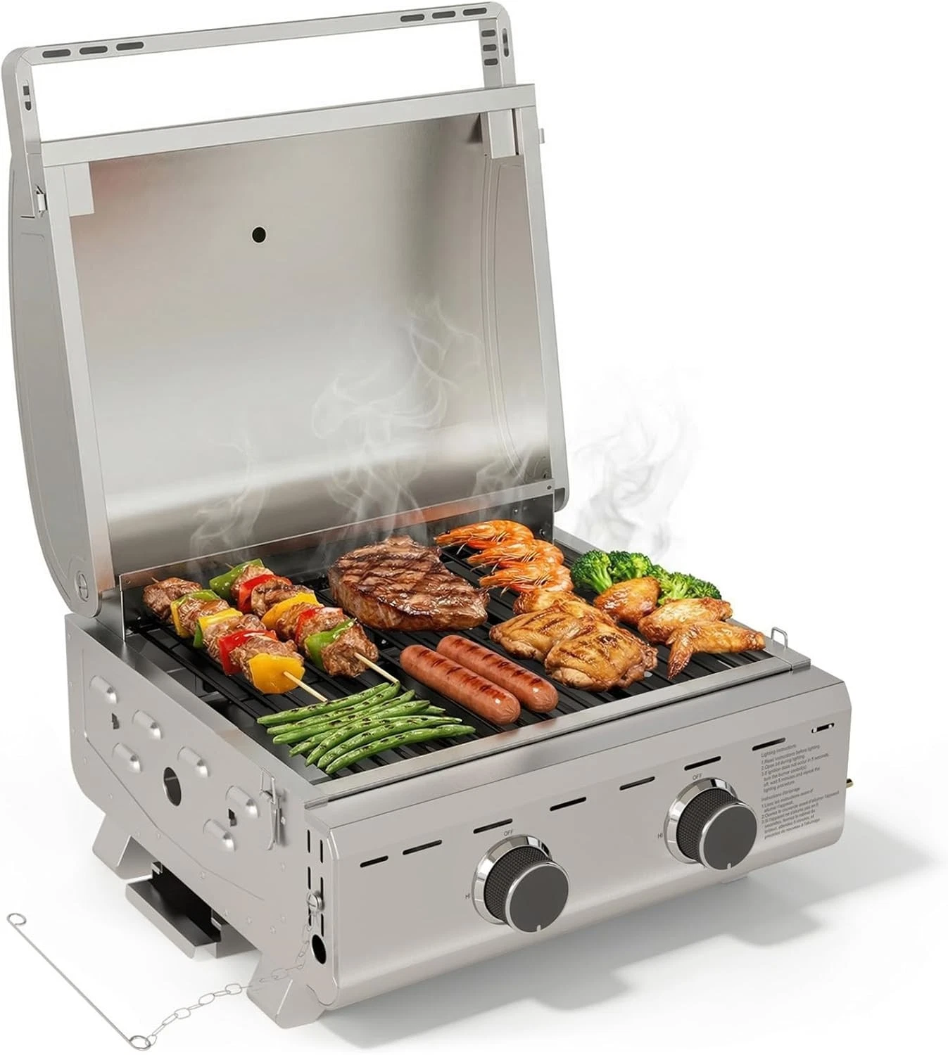 2-Burner Tabletop Gas Grill, High Output 16,000 BTUs 251 Cooking Sq. in Stainles
