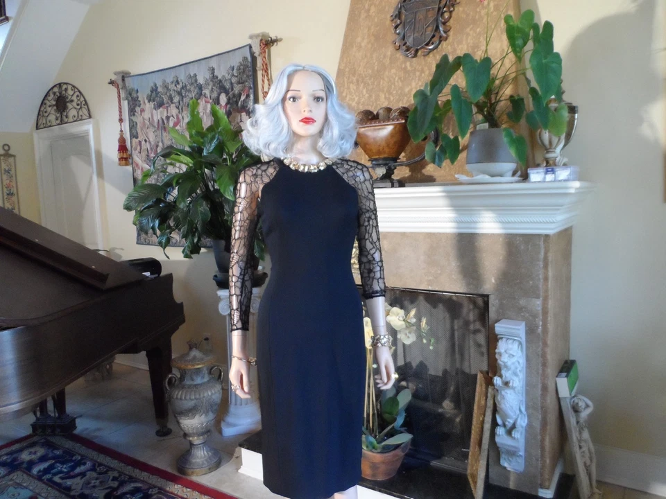 Nuevo Vestido de Cóctel Jason Wu Negro con Detalle de Mangas de Encaje Alegre Talla 2 Foto 2 de 4