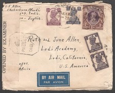 1943 Censored India AirMail to Lodi, Calif thru Lagos, Nigeria Africa Cover
