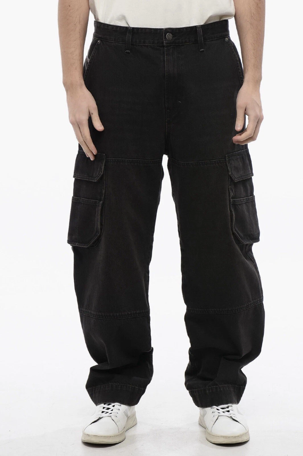 Diesel Jeans Cargo D-FISH Loose Relaxed Fit Pants Black 32