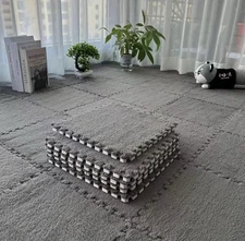 smabee Interlocking Carpet Shaggy Soft EVA Foam Mats 12 pcs, Gray Floor Tiles