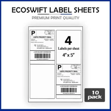 (40) 4 x 5 EcoSwift Laser/Ink Address Shipping Adhesive Labels 4 per sheet