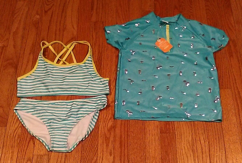 NEW Gymboree Girls XL 14 Swimsuit 3PC Rash Guard Tankini Blue White