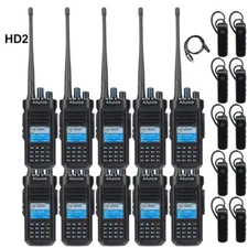 10Pack HD2 DMR Ham Radio Handheld Walkie Talkies Waterproof Two Way Radio + USB