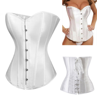 Size 6-24 Women Overbust Boned Corset Top Burlesque Basque Lace Up