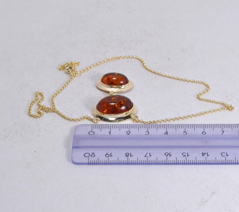 GIROCOLLO ARGENTO DORATO CON AMBRA  CABOCHON 20 E 18 mm PENDENTE       AGLN 0255 - Immagine 3 di 3