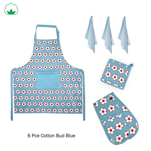 Delantal floral 6 piezas de algodón + 3 toallas de té + soporte para ollas + medio de horno doble - Imagen 8 de 10