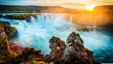 Landscape nature sunset waterfall iceland Custom Gaming Mat Desk