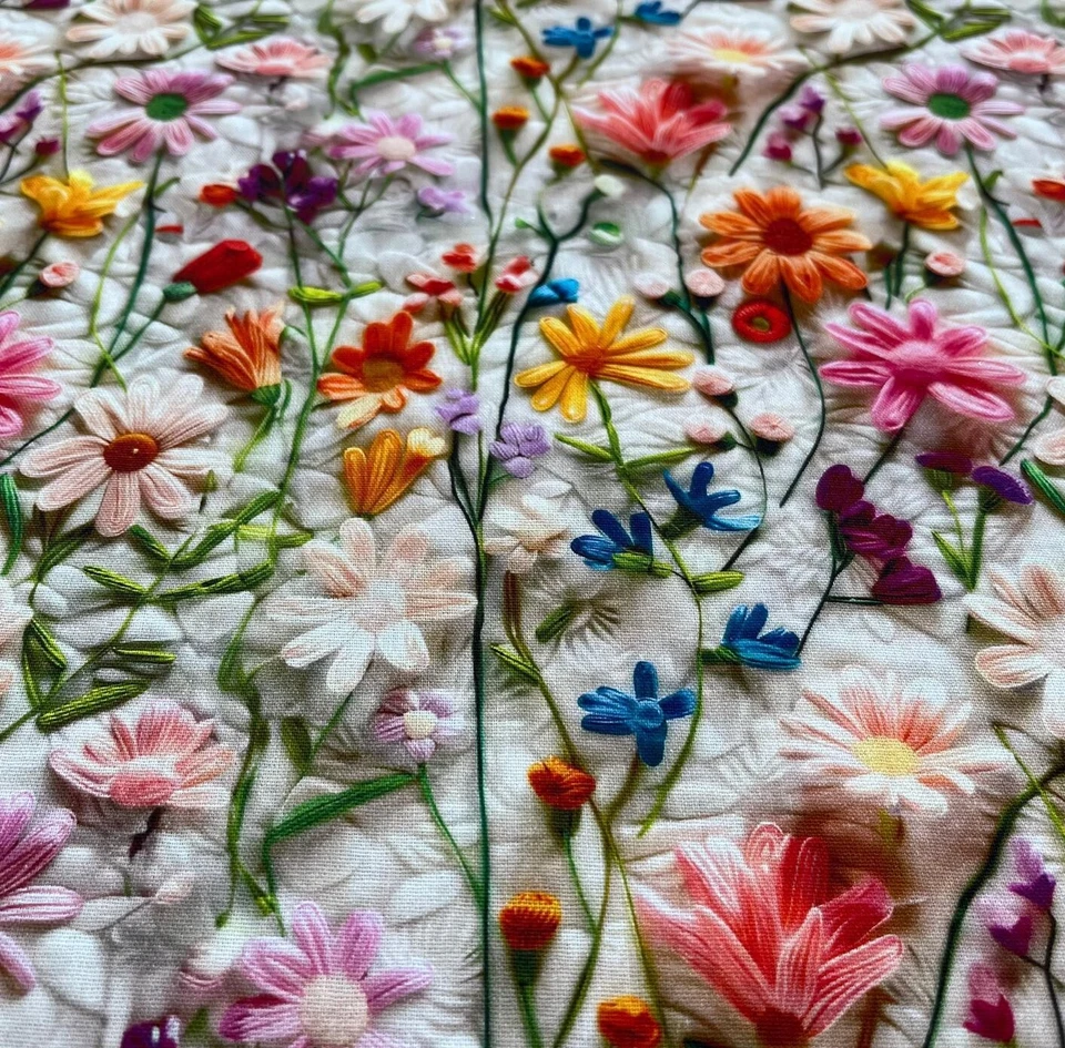 Stoff Meterware Baumwollstoff Patchwork 50 cm Frühling Blumen Natur 3D-Effekt - Bild 2 von 4