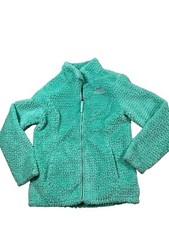 Green Fuzzy North Face Zipper Jacket Girls Youth Size L Large 14/16